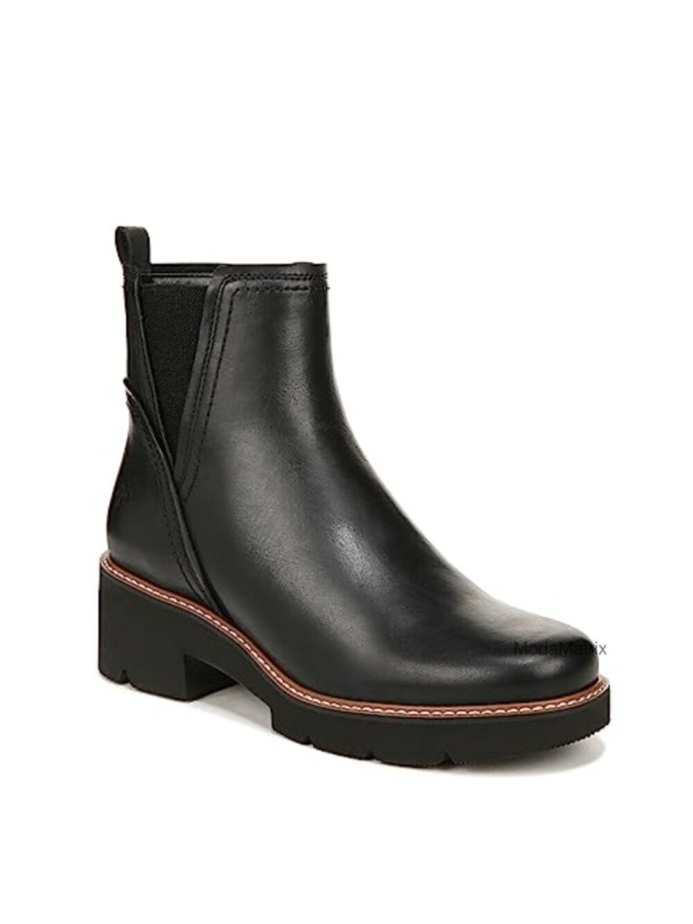 Water-Repellent Leather Ankle Bootie with Lug Sole & Side Zip